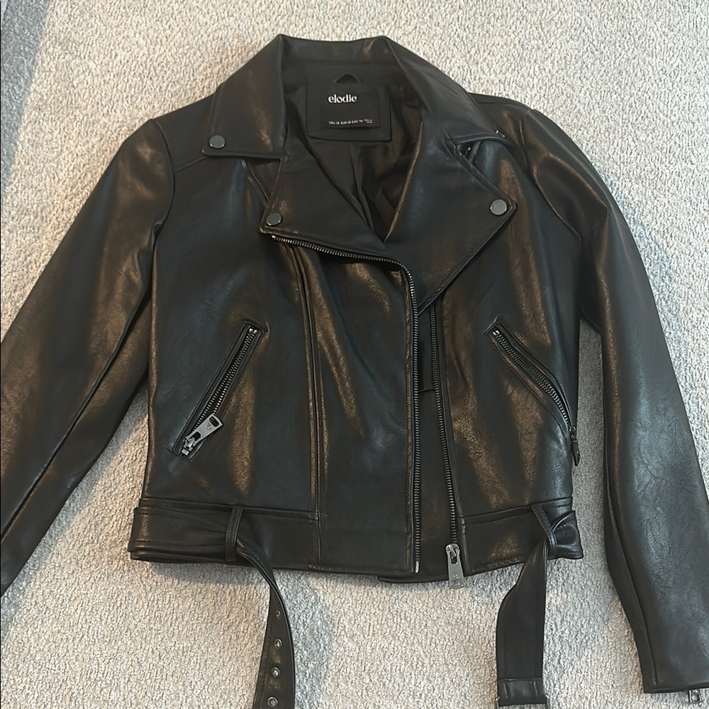 Exelle Black Leather Moto Jacket with Asymmetrical Zipper